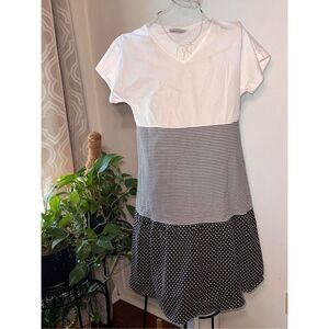 Beautiful MISSLOOK Women Colorblock Stripe Polka Dot Casual A-Line Dress V NECK